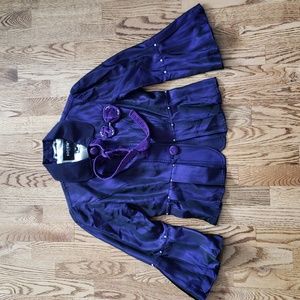 (S) Societa' Italy Bejeweled Rhinestones Statement Sleeves Velvet Jewel Tone